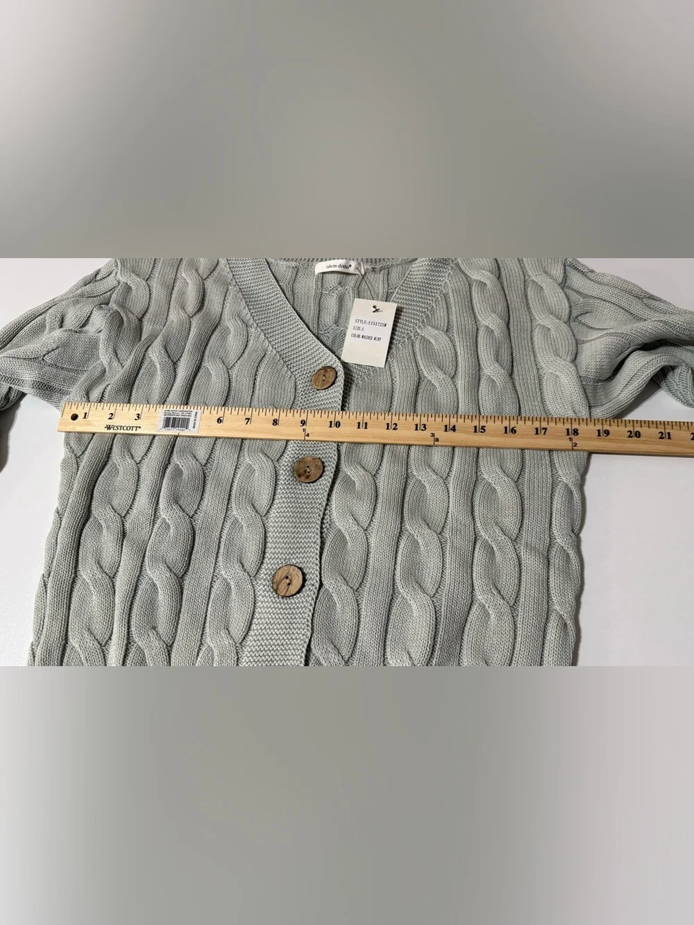 NWT Cable Knit V-Neck Button Cardigan - Mint - Picture 8 of 9